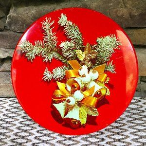 VTG Cookie Tin Christmas Corsage Evergreen Decor